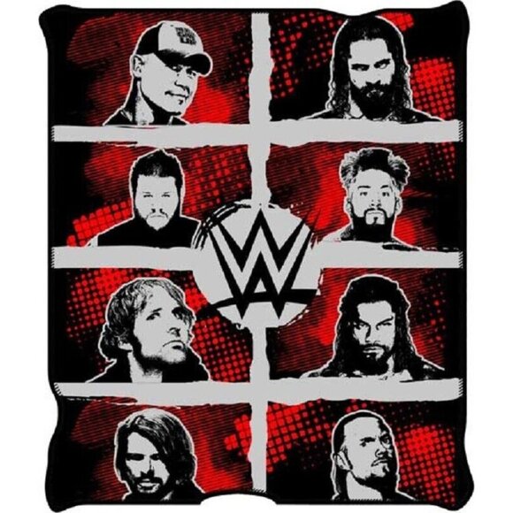 New WWE Grid Fleece Throw Gift Blanket Roman Reigns Cena Owens Ambrose Wrestlers - Picture 1 of 2